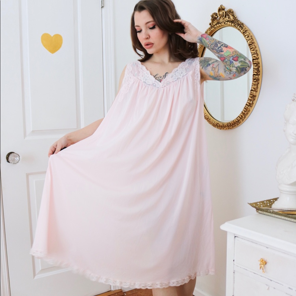 Vintage 1960s Pink Shadowline Nylon Nightgown 2X